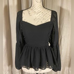 Coquette Sweetheart Dotted Mesh Ruffle Black Express Top